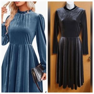 Vintage Gray Velvet Jewel Neck Dress